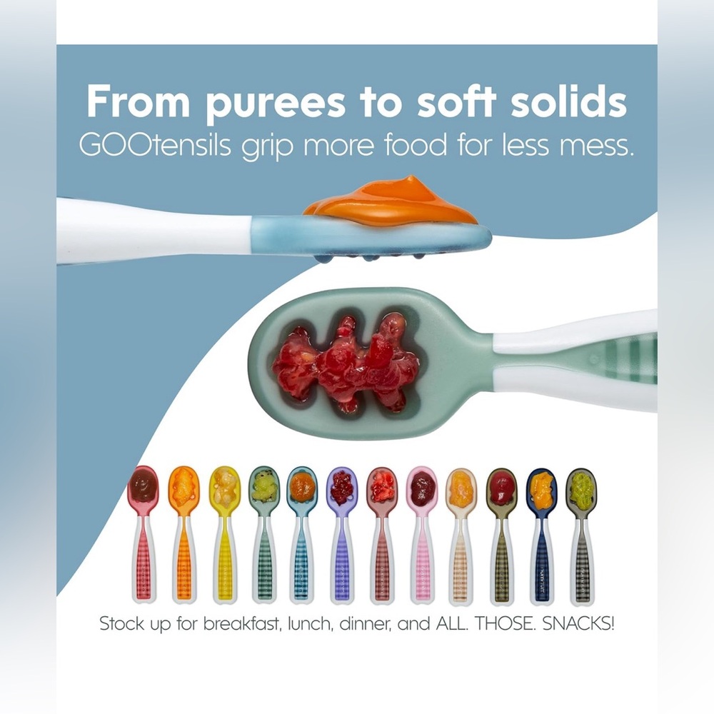 NumNum Baby Silicone Spoons Set for 6+ Months, BPA-Free, 2 Pack Blue/Orange - Picture 6 of 8
